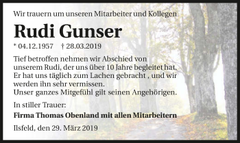 Traueranzeige von Rudi Gunser 