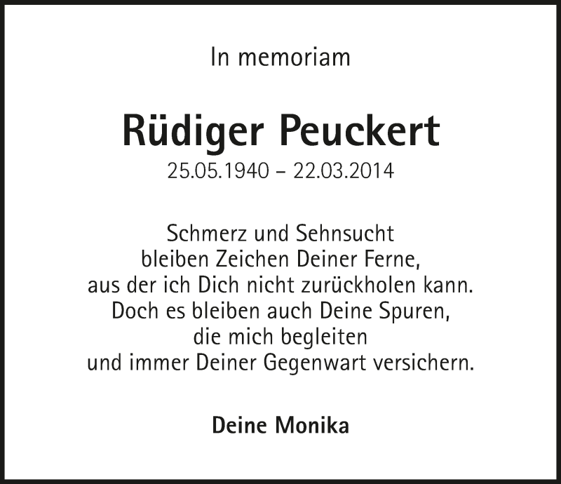  Traueranzeige für Rüdiger Peuckert vom 22.03.2019 aus 