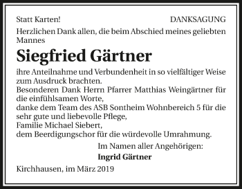 Traueranzeige von Siegfried Gärtner 