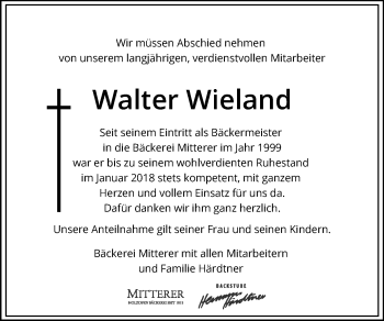 Traueranzeige von Walter Wieland 