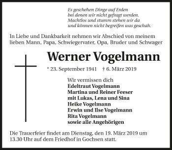 Traueranzeige von Werner Vogelmann 