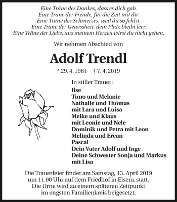 Traueranzeige von Adolf Trendl 