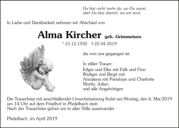 Traueranzeige von Alma Kircher 