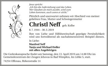 Traueranzeige von Christl Neff 