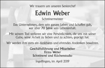 Traueranzeige von Edwin Weber 