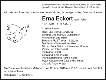Traueranzeige von Erna Eckert 