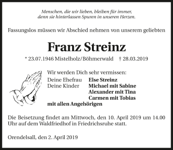Traueranzeige von Franz Streinz 