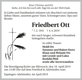 Traueranzeige von Friedbert Ott 