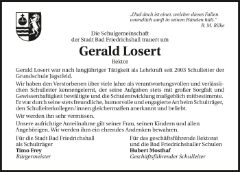 Traueranzeige von Gerald Losert 