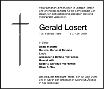 Traueranzeige von Gerald Losert 