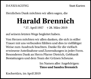 Traueranzeige von Harald Brennich 