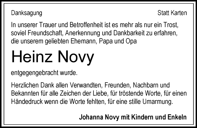  Traueranzeige für Heinz Novy vom 20.04.2019 aus 