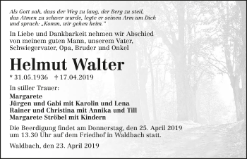 Traueranzeige von Helmut Walter 