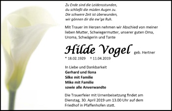 Traueranzeige von Hilde Vogel 