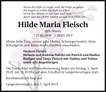 Traueranzeige von Hilde Maria Fleisch 