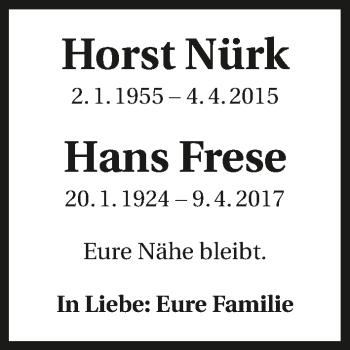 Traueranzeige von Horst Nürk 