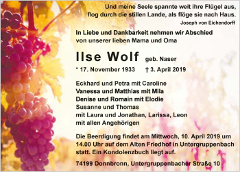 Traueranzeige von Ilse Wolf