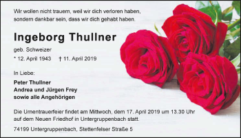 Traueranzeige von Ingeborg Thullner 