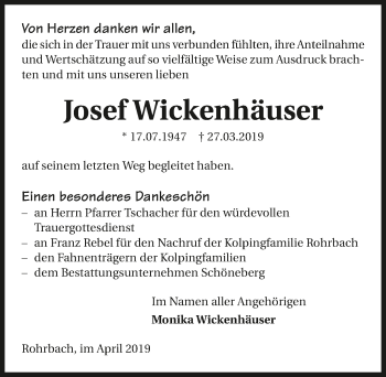 Traueranzeige von Josef Wickenhäuser