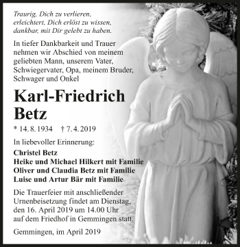 Traueranzeige von Karl-Friedrich Betz 