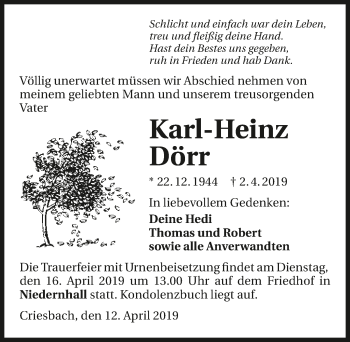 Traueranzeige von Karl-Heinz Dörr 