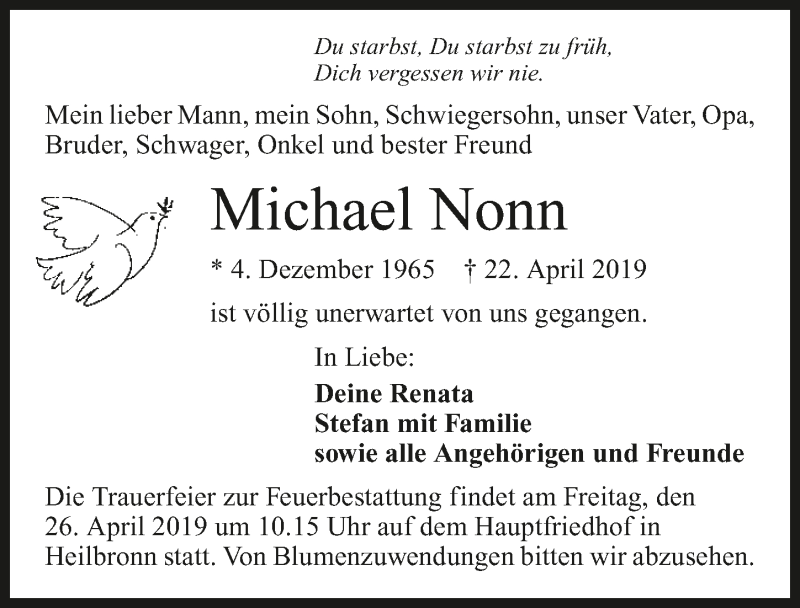  Traueranzeige für Michael Nonn vom 24.04.2019 aus 