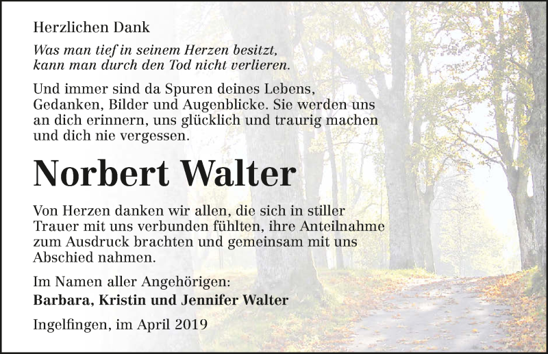  Traueranzeige für Norbert Walter vom 13.04.2019 aus 