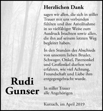 Traueranzeige von Rudi Gunser 