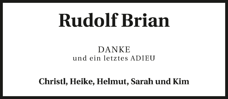  Traueranzeige für Rudolf Brian vom 30.04.2019 aus 