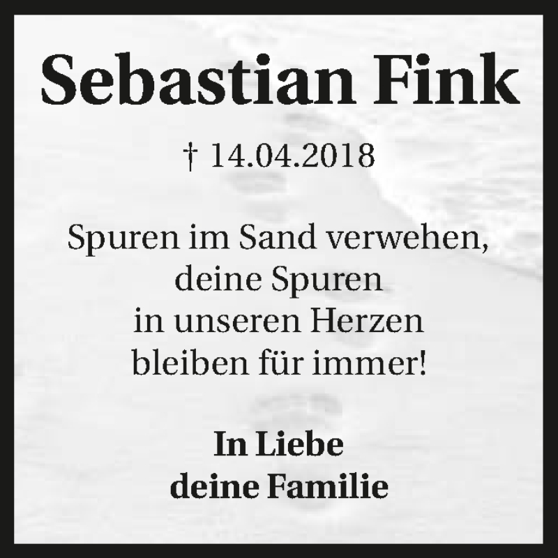  Traueranzeige für Sebastian Fink vom 13.04.2019 aus 