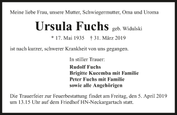 Traueranzeige von Ursula Fuchs 