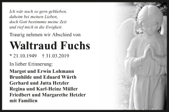 Traueranzeige von Waltraud Fuchs 