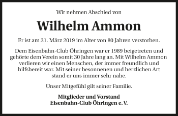 Traueranzeige von Wilhelm Ammon 