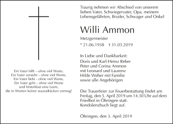 Traueranzeige von Willi Ammon 
