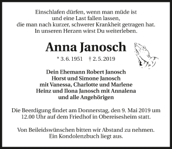 Traueranzeige von Anna Janosch 
