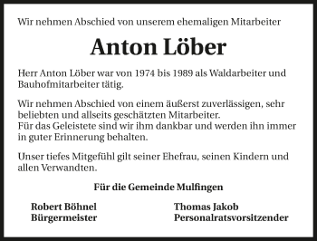 Traueranzeige von Anton Löber 