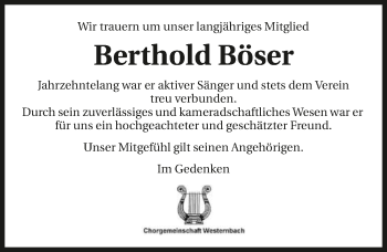 Traueranzeige von Berthold Böser 