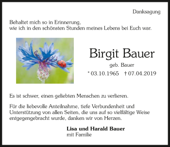 Traueranzeige von Birgit Bauer 