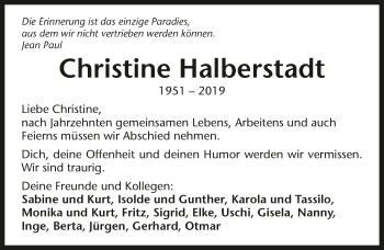 Traueranzeige von Christine Halberstadt 