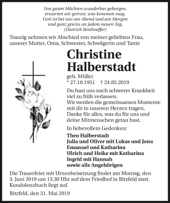 Traueranzeige von Christine Halberstadt 
