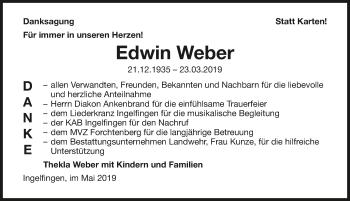 Traueranzeige von Edwin Weber 