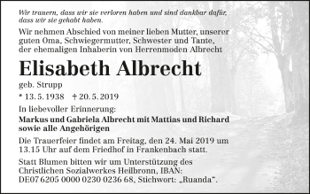 Traueranzeige von Elisabeth Albrecht 