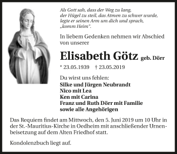 Traueranzeige von Elisabeth Götz 