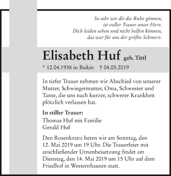 Traueranzeige von Elisabeth Huf 