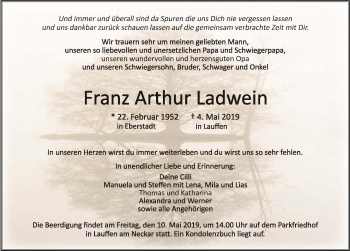 Traueranzeige von Franz Ladwein 