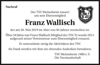 Traueranzeige von Franz Wallisch 