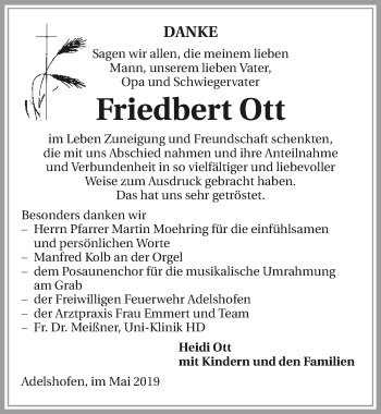 Traueranzeige von Friedbert Ott 