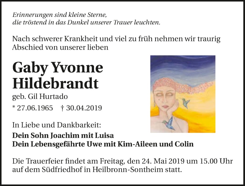  Traueranzeige für Gaby Yvonne Hildebrandt vom 21.05.2019 aus 