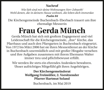 Traueranzeige von Gerda Münch 