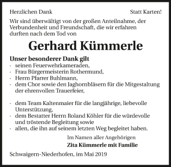 Traueranzeige von Gerhard Kümmerle 